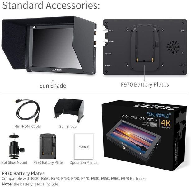 Монитор FeelWorld FW703 7" IPS 3G-SDI 4K HDMI On-Camera Monitor (FW703) 10001333 фото
